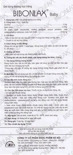 Gel dùng đường trực tràng Bibonlax Baby Hanoi Pharma điều trị táo bón (10 ống x 5g)