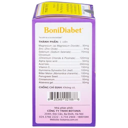 Viên uống hỗ trợ điều trị bệnh tiểu đường làm giảm glucose máu BoniDiabet Botania (60 viên)