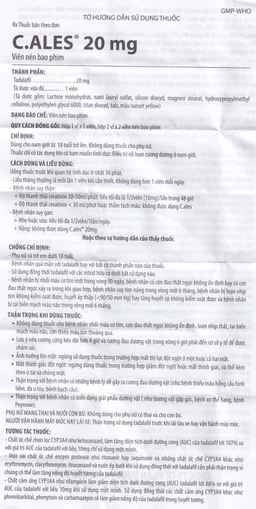 Thuốc C.ales 20mg Pharimexco điều trị rối loạn cương dương (1 viên)