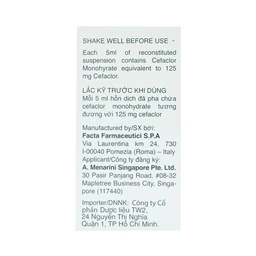 Bột pha hỗn dịch uống Ceclor 125mg Menarini điều trị nhiễm khuẩn (60ml)