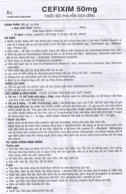 Bột pha hỗn dịch uống Cefixim 50mg Vidipha điều trị nhiễm khuẩn (10 gói)
