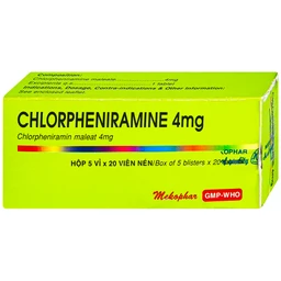 Thuốc Chlorpheniramine 4mg Mekophar điều trị viêm mũi dị ứng mùa và quanh năm (5 vỉ x 20 viên)