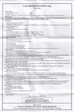 Thuốc Chlorpheniramine 4mg Mekophar điều trị viêm mũi dị ứng mùa và quanh năm (5 vỉ x 20 viên)