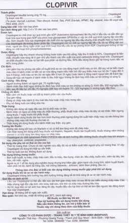 Thuốc Clopivir 75mg Bidiphar phòng ngừa nhồi máu cơ tim, đột quỵ (3 vỉ x 10 viên)