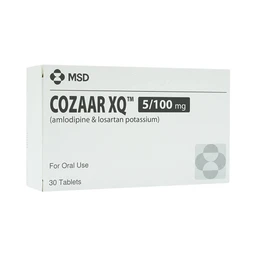 Thuốc Cozaar XQ 5/100mg MSD điều trị cao huyết áp vô căn (3 vỉ x 10 viên)