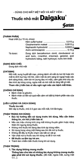 Thuốc nhỏ mắt Daigaku Santen điều trị mỏi mắt, sung huyết kết mạc (15ml)