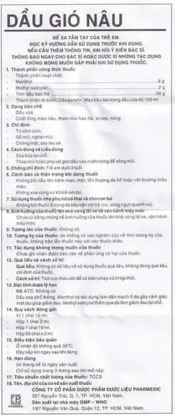Dầu gió Nâu Pharmedic điều trị cảm cúm, sổ mũi, nghẹt mũi (10ml)