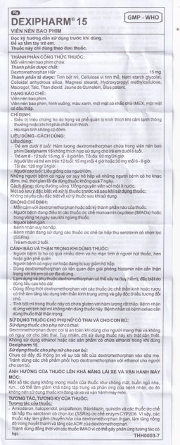 Thuốc Dexipharm 15mg Imexpharm điều trị triệu chứng ho (10 vỉ x 10 viên)