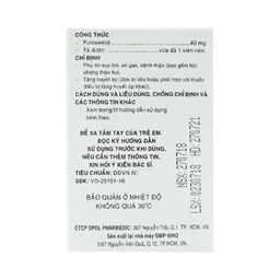Thuốc Diurefar 40 Pharmedic điều trị tăng huyết áp, phù do suy tim, xơ gan, bệnh thận (10 vỉ x 12 viên)