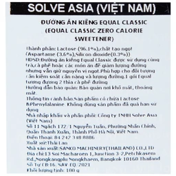 Đường Ăn Kiêng Không Calo Equal Classic Zero Calorie Sweetener (100 gói)