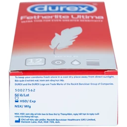 Bao cao su Durex Fetherlite Ultima siêu mỏng dùng tránh thai và các bệnh lây nhiễm (12 cái)