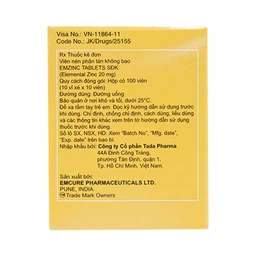 Thuốc Emzinc Emcure bổ sung kẽm, trị tiêu chảy (10 vỉ x 10 viên)