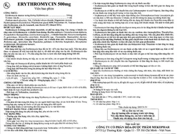 Thuốc Erythromycin 500mg Vidipha điều trị nhiễm khuẩn (10 vỉ x 10 viên)