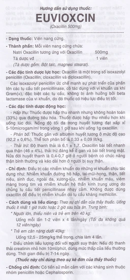 Thuốc Euvioxcin 500mg Hà Tây điều trị nhiễm khuẩn đường hô hấp (2 vỉ x 10 viên)