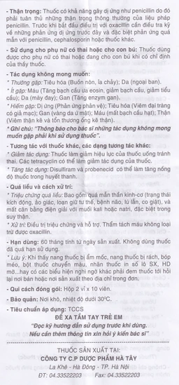 Thuốc Euvioxcin 500mg Hà Tây điều trị nhiễm khuẩn đường hô hấp (2 vỉ x 10 viên)