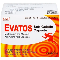 Thuốc Evatos Celogen Pharma bổ sung Vitamin, chất khoáng và một số acid amin (6 vỉ x 10 viên)