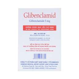 Thuốc Glibenclamid Domesco điều trị đái tháo đường không phụ thuộc insulin típ 2 (5 vỉ x 20 viên)