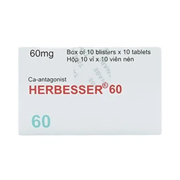 Thuốc Herbesser 60mg điều trị cao huyết áp vô căn, đau thắt ngực (10 vỉ x 10 viên)