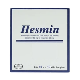 Thuốc Hesmin 500mg Glomed điều trị các triệu chứng và dấu hiệu của suy tĩnh mạch và bệnh trĩ (10 vỉ x 10 viên)