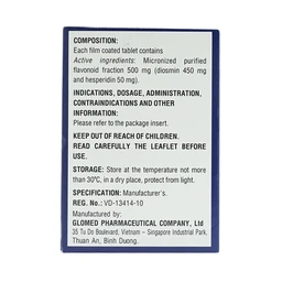 Thuốc Hesmin 500mg Glomed điều trị các triệu chứng và dấu hiệu của suy tĩnh mạch và bệnh trĩ (10 vỉ x 10 viên)