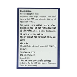 Thuốc Hesmin 500mg Glomed điều trị các triệu chứng và dấu hiệu của suy tĩnh mạch và bệnh trĩ (10 vỉ x 10 viên)