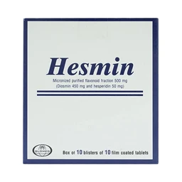 Thuốc Hesmin 500mg Glomed điều trị các triệu chứng và dấu hiệu của suy tĩnh mạch và bệnh trĩ (10 vỉ x 10 viên)