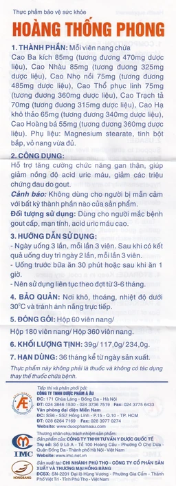 Viên tăng cường chức năng gan thận Hoàng Thống Phong (60 viên)