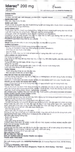 Thuốc Idarac 200mg Roussel điều trị các chứng đau mức độ nhẹ đến trung bình (2 vỉ x 10 viên)