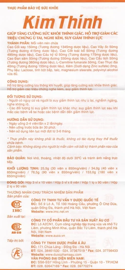 Viên uống hỗ trợ thính giác Kim Thính Á Âu (3 vỉ x 10 viên)