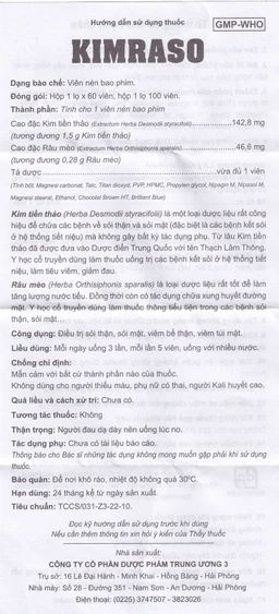 Viên nén Kimraso Forifarm điều trị sỏi thận, sỏi mật, viêm bể thận, viêm túi mật (60 viên)