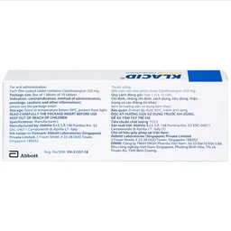 Viên nén Klacid 250mg Abbott điều trị viêm amidan, viêm tai giữa, viêm xoang cấp (1 vỉ x 10 viên)