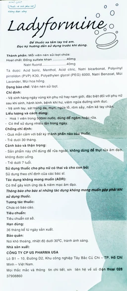 Thuốc vệ sinh phụ nữ Ladyformine USP vệ sinh vùng kín sau sinh, hành kinh, khí hư, viêm ngứa (4 vỉ x 4 viên)