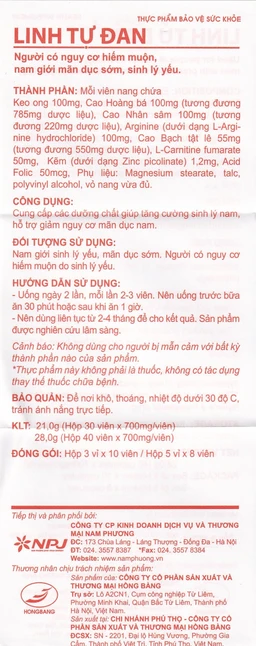 Viên uống hỗ trợ sinh lý Linh Tự Đan (3 vỉ x 10 viên)