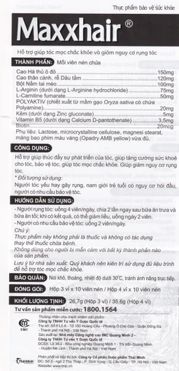 Viên uống hỗ trợ mọc tóc Maxxhair New Thái Minh (3 vỉ x 10 viên)