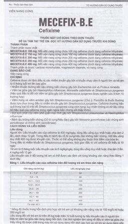Thuốc Mecefix-B.E 150mg Merap điều trị nhiễm khuẩn đường tiết niệu, viêm tai giữa (2 vỉ x 10 viên)