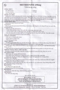 Viên nang cứng Methionine 250mg Mekophar điều trị quá liều paracetamol (100 viên)