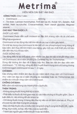 Viên đặt âm đạo Metrima Dược 3-2 điều trị nấm candida (1 vỉ x 1 viên)