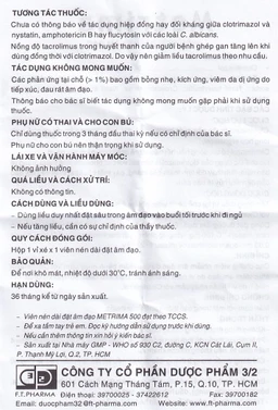 Viên đặt âm đạo Metrima Dược 3-2 điều trị nấm candida (1 vỉ x 1 viên)