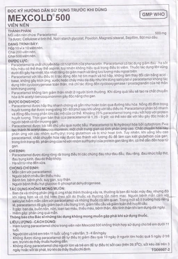 Viên nén Mexcold 500 Imexpharm điều trị đau đầu, đau răng, đau nhức bắp thịt (10 vỉ x 10 viên)