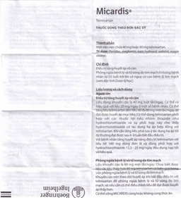 Viên nén Micardis 80mg Boehringer điều trị tăng huyết áp vô căn (3 vỉ x 10 viên)