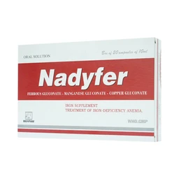 Dung dịch uống Nadyfer Nadyphar điều trị giảm nồng độ hemoglobin, mất máu kéo dài (2 vỉ x 10 ống)