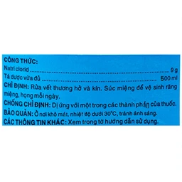 Dung dịch vô trùng Natri Clorid 0,9% Dược 3-2 rửa vết thương hở và kín, súc miệng (500ml)