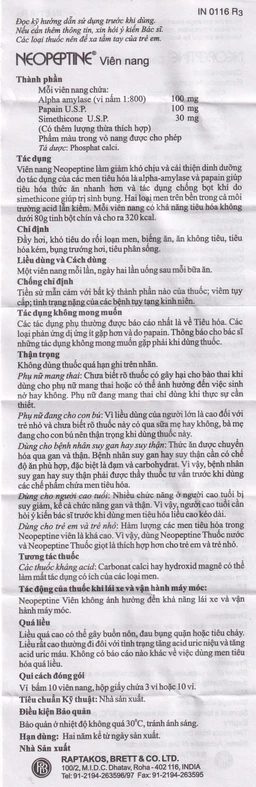 Men tiêu hóa Neopeptine Raptakos hỗ trợ điều trị đầy hơi, khó tiêu, biếng ăn (10 vỉ x 10 viên) 