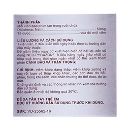 Thuốc Neo-Pyrazon 50mg United giảm đau, hạ sốt và kháng viêm (25 vỉ x 4 viên)