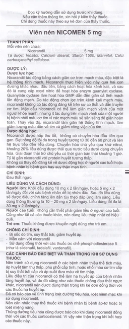 Viên nén Nicomen 5mg Standard Chem And Pharm điều trị đau thắt ngực (10 vỉ x 10 viên)