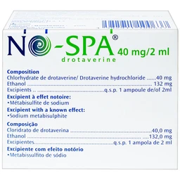 Dung dịch tiêm No-Spa 40mg/2ml Sanofi chống co thắt cơ, điều trị sỏi túi mật, sỏi ống mật (5 vỉ x 5 ống x 2ml)