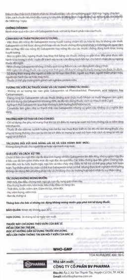 Viên nang cứng Nuradre 400 BV Pharma điều trị động kinh cục bộ (5 vỉ x 10 viên)