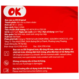Bao cao su OK Original không mùi, kích thước phù hợp giúp phòng tránh thai (3 cái)