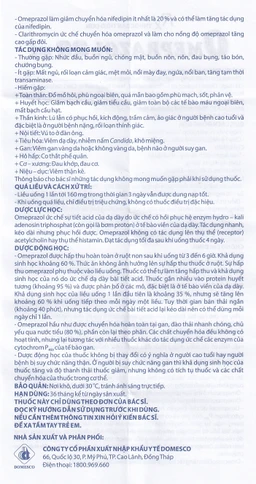 Viên nang cứng Omeprazol 20mg Domesco điều trị trào ngược dạ dày - thực quản (10 vỉ x 10 viên)