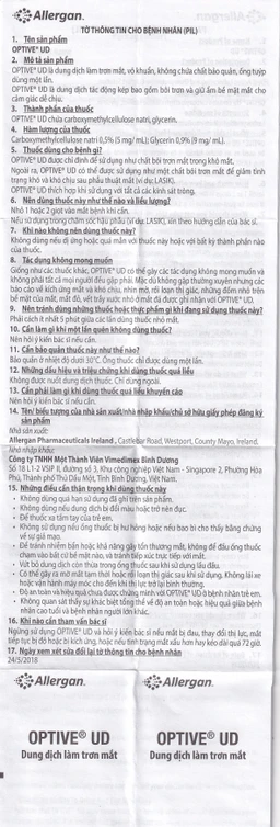 Thuốc nhỏ mắt Optive UD Allergan làm trơn mắt, giảm triệu chứng khô mắt (30 ống x 0.4ml)